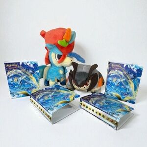 Pokemon Lugia Mini Binders Lot of 4 Card Storage with Keldeo Terrakion Plush Toy